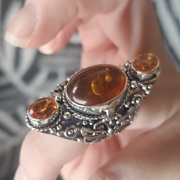 New Baltic Amber & Citrine 925 Silver Butterfly Statement Ring. - Picture 11 of 13